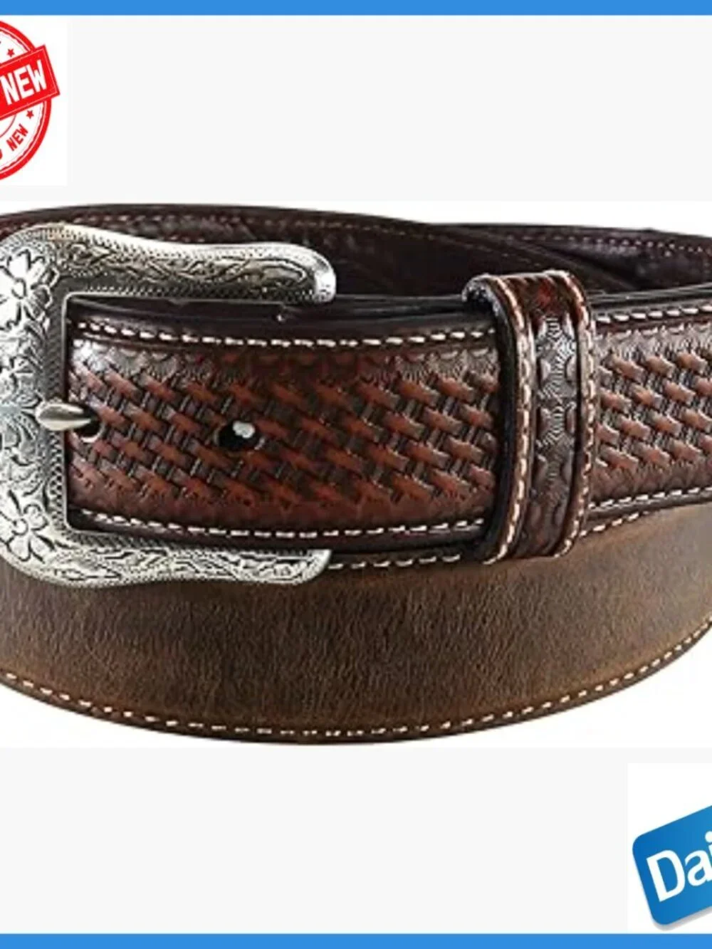 Men's Western Leather Belt with Basketweave Design and Nailhead Accents